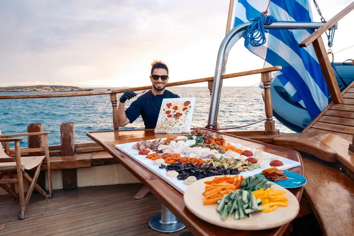Guests aboard AXION ESTI during a private cruise from Athens