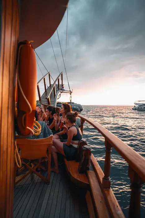 Guests aboard AXION ESTI during a private cruise from Athens